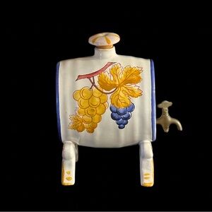 Cognac Bisquit Ceramic Barrel Vintage Dispenser Hand-Painted Made In France